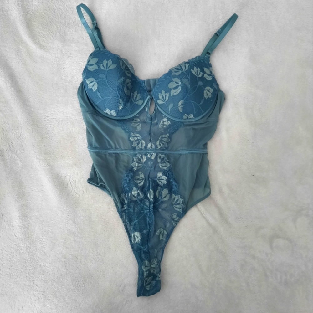 Teal Floral Lace Bodysuit
